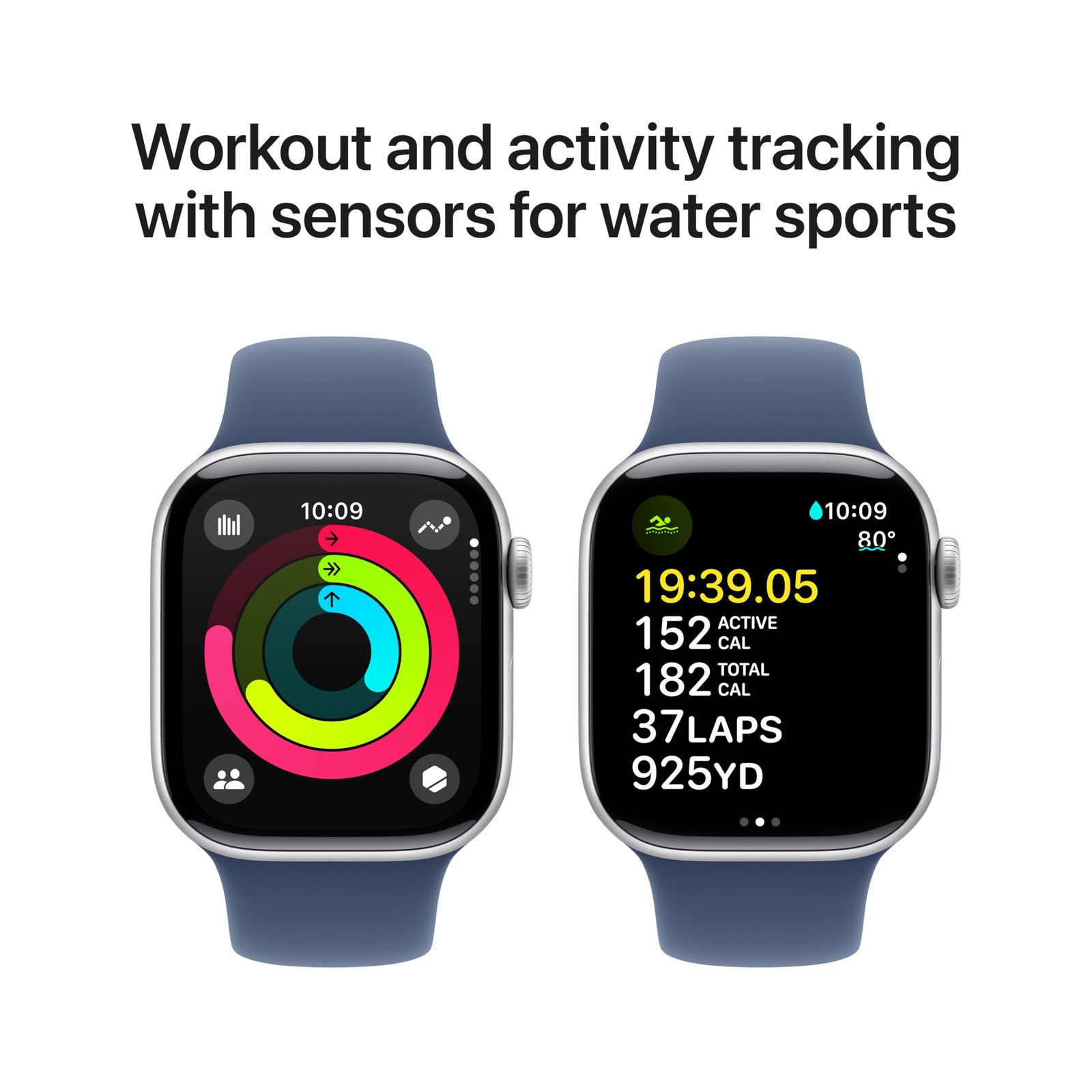 Apple Watch Series 10 (GPS) 42mm Alum Case Denim Sport Band – Silver MWWA3LW/A