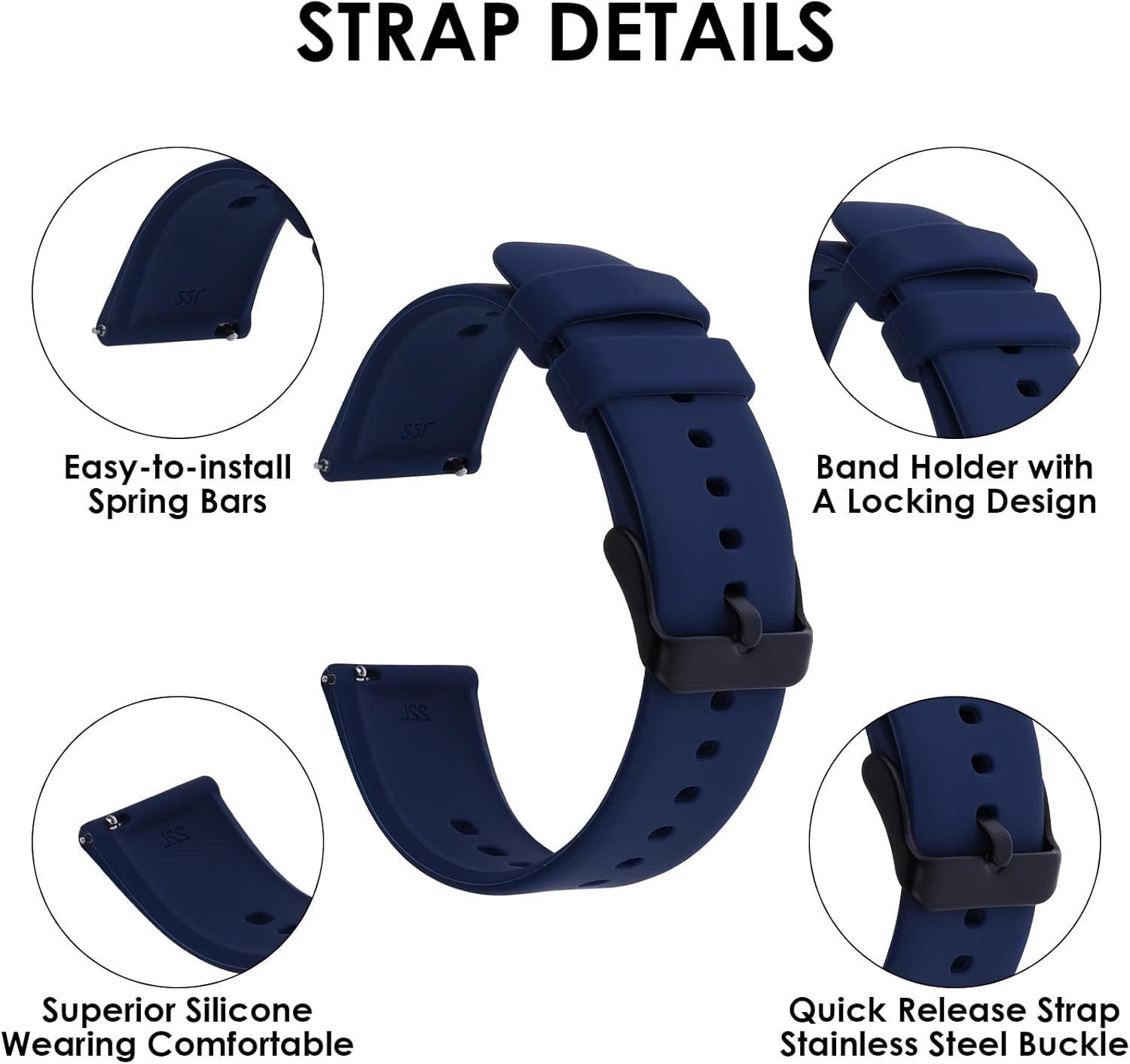 Waterproof Silicone Watch Bands for Men and Women, Soft Rubber Replacement Strap