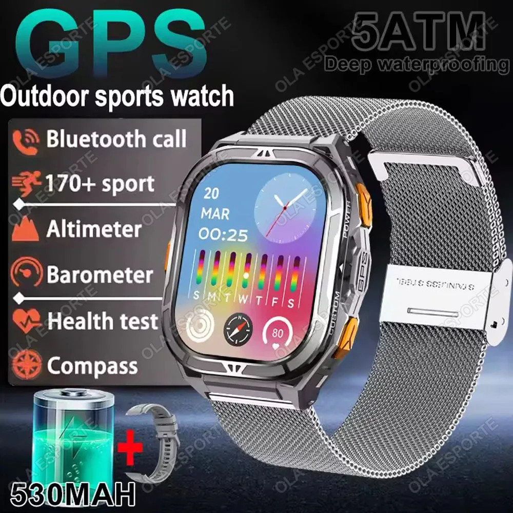 X5 AMOLED Smart Watch Men Dual-Band GPS 5ATM Waterproof Compass Tracker