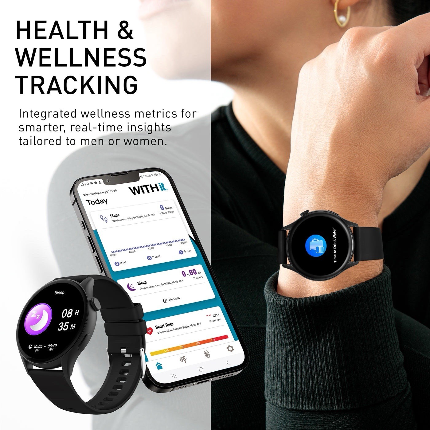 WITHit Unisex Deca Smartwatch, Black