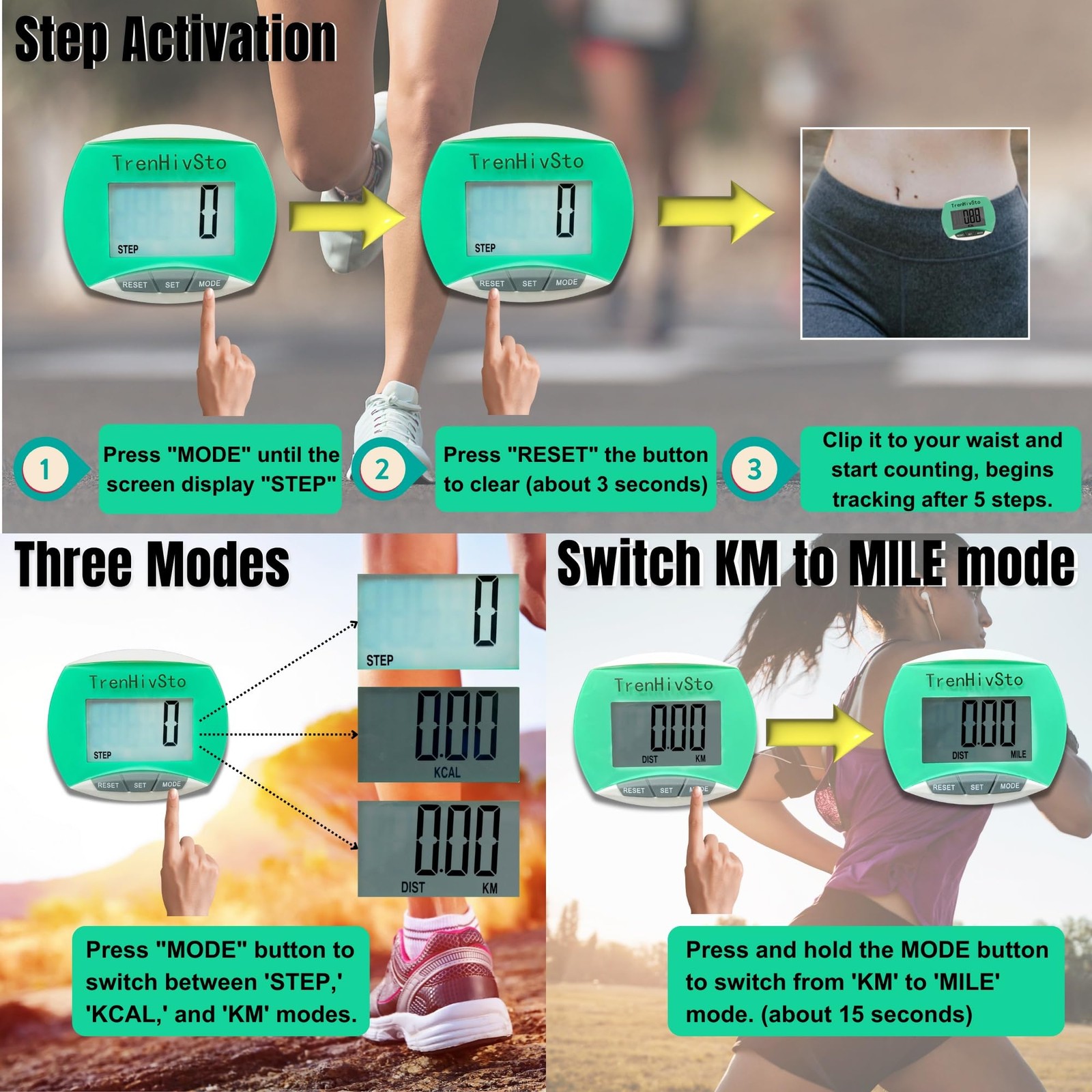 Pedometer Step Counter Clip On Walking Steps and Miles Step Mile Tracker for