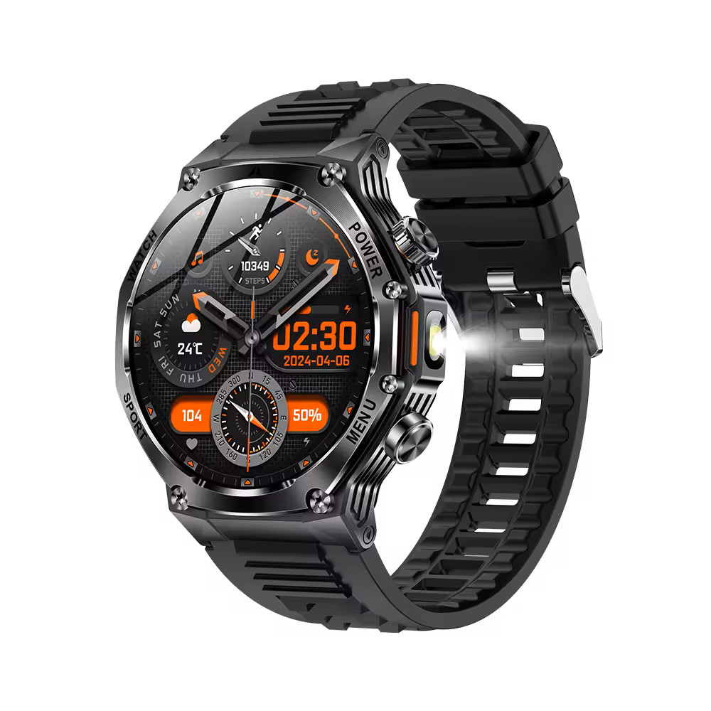 Smart Watch Heavy Duty Black Silicone 1.8″ Screen Hiking Compass 3+ Days Bat.