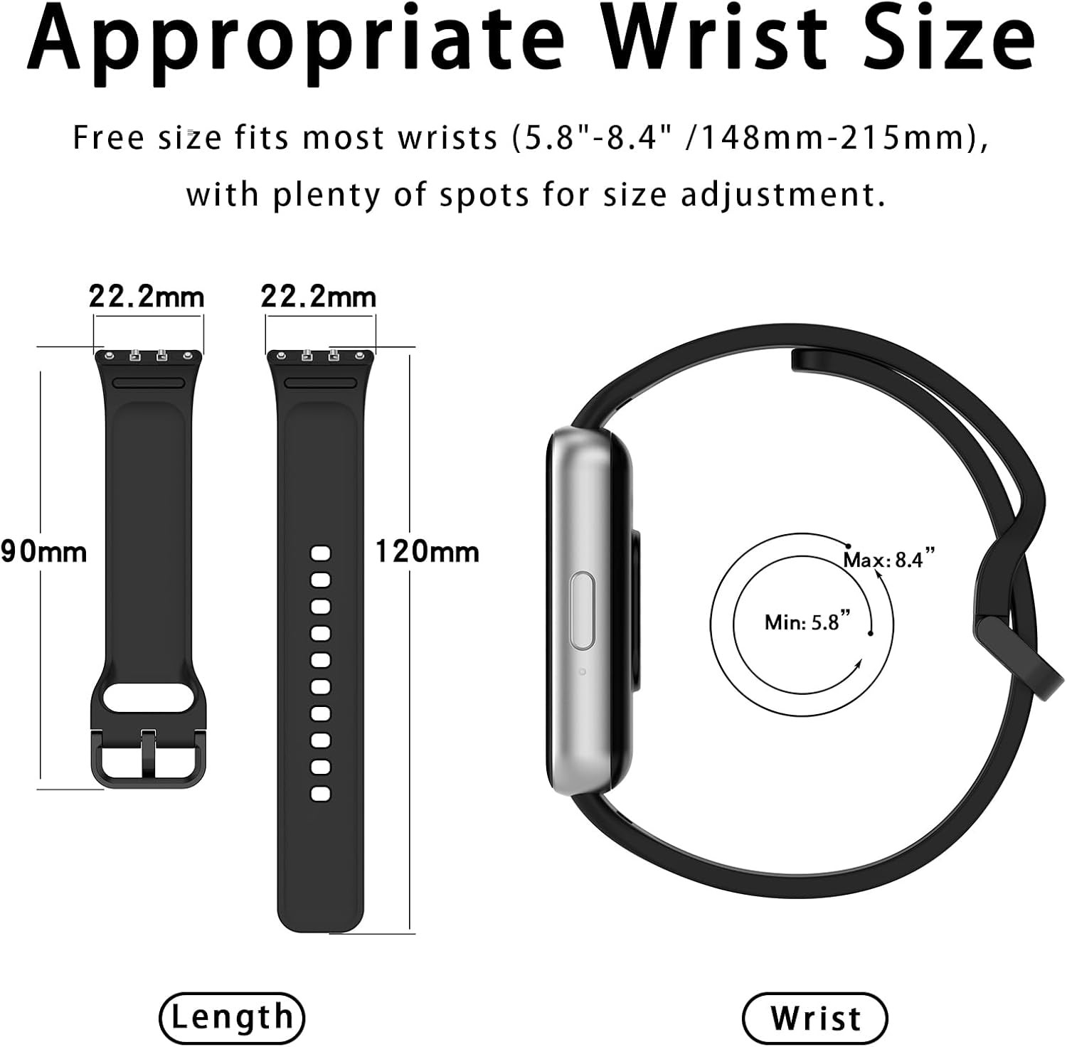 Adjustable Silicone Band for Samsung Galaxy Fit 3 SM-R390 – Black Replacement St