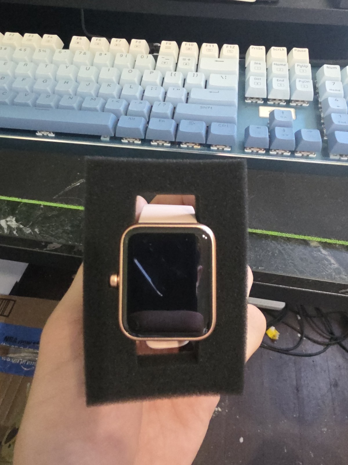 TOZO S2 mini Smart Watch 44mm Rose Gold Metal Case Pink Silicone Band
