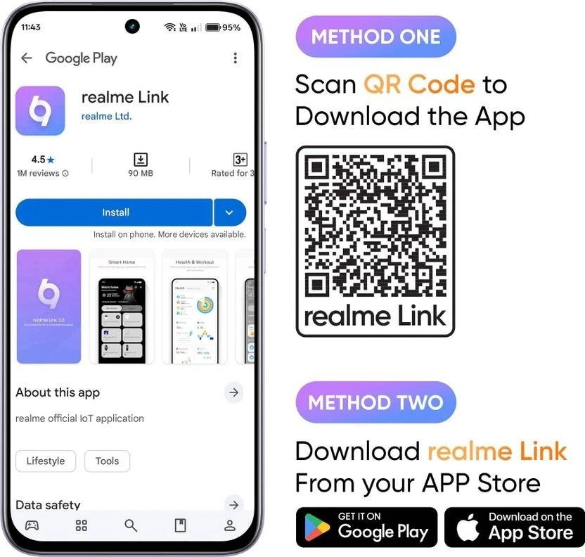 realme Watch 5, 1.97″ Black AMOLED, BT Calling,GPS,Compass, 20 Days Battery.