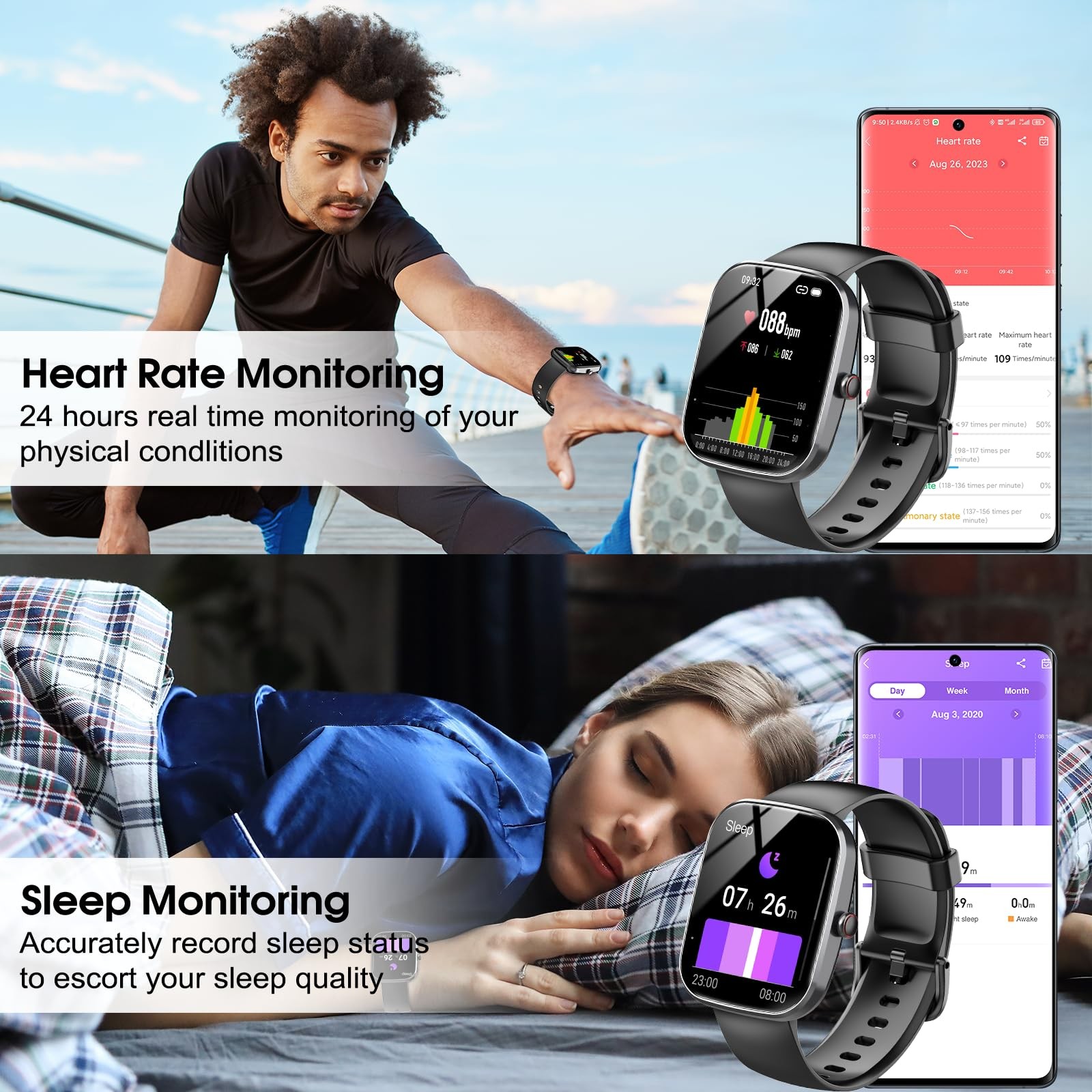 for Men (Answer/Make ), 1.91″ HD Screen Heart Rate/Sleep/Steps Monitor Black