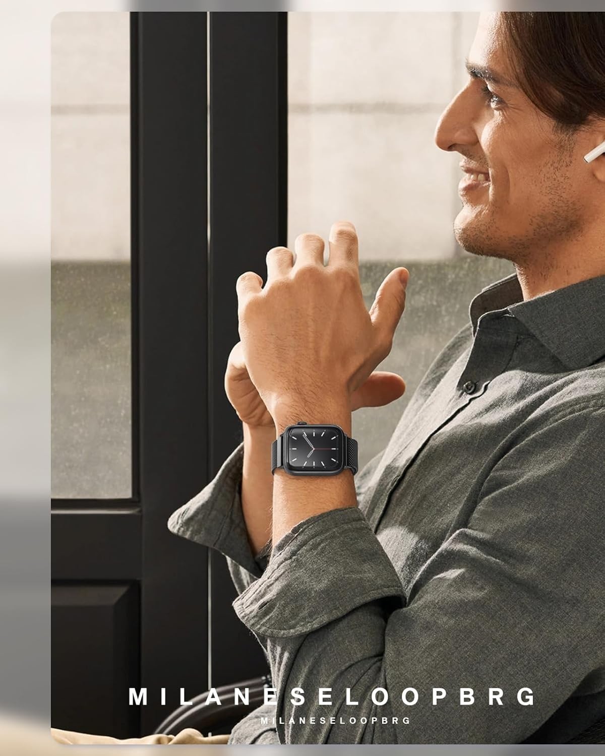 Black Milanese Loop for Apple Watch 40/41mm, Stainless Steel Mesh Strap with Mag