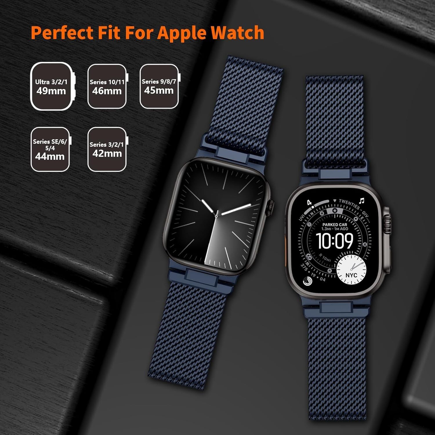 Only Case For Apple Watch 49mm 46mm 45mm 44mm Metal Milanese Loop Dark Blue