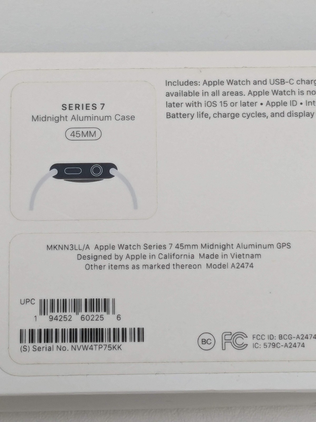 New GPS Only Apple Watch Series 7 45MM Blue Aluminum Black Sport Band MKNN3LL/A