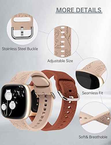 2 Pack Floral Silicone Strap Compatible with Fitbit Versa 4/Sense 2 Women Sport