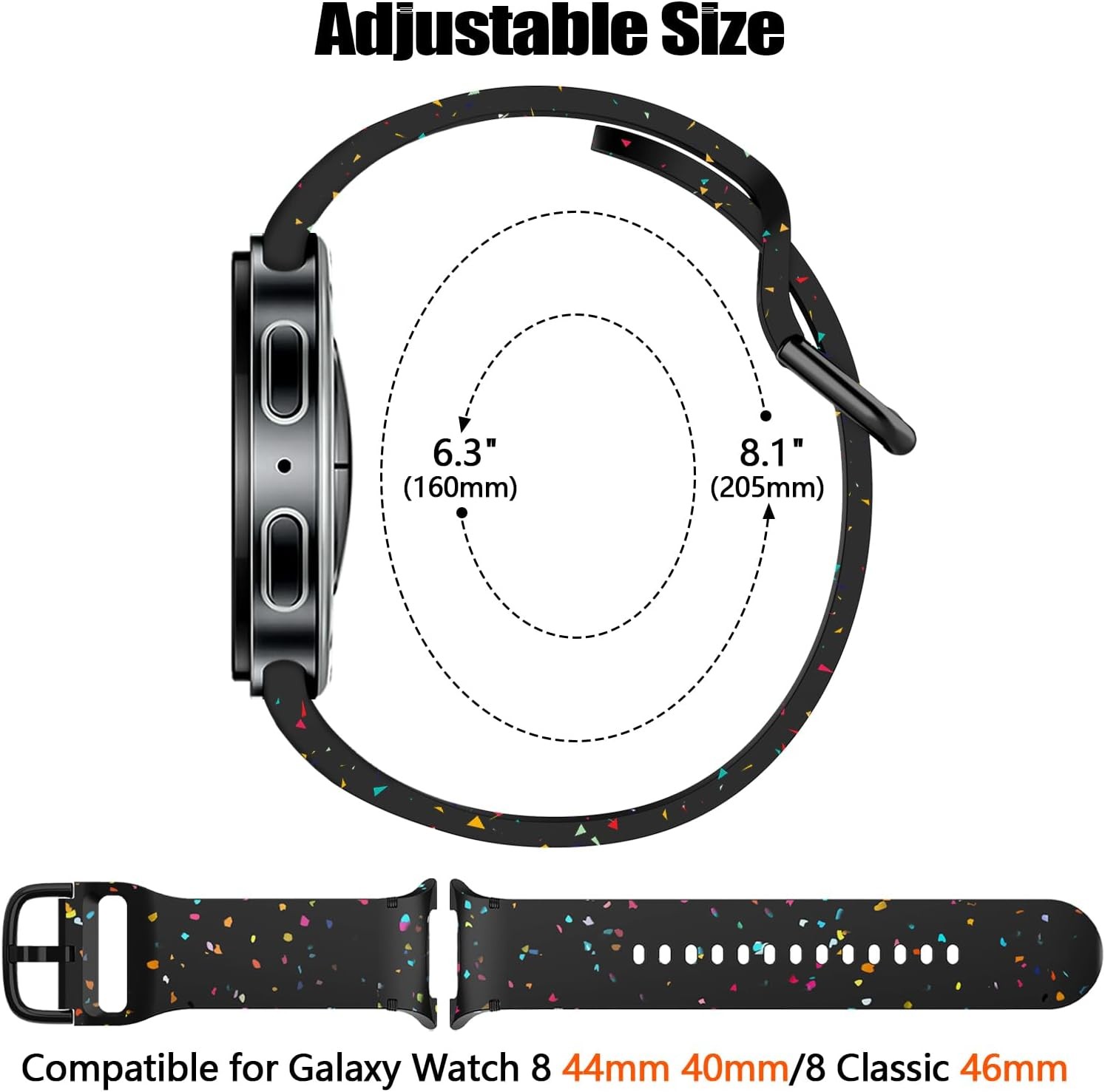 Samsung Galaxy Watch 8 40mm 44mm Black Silicone Strap, Gapless Design