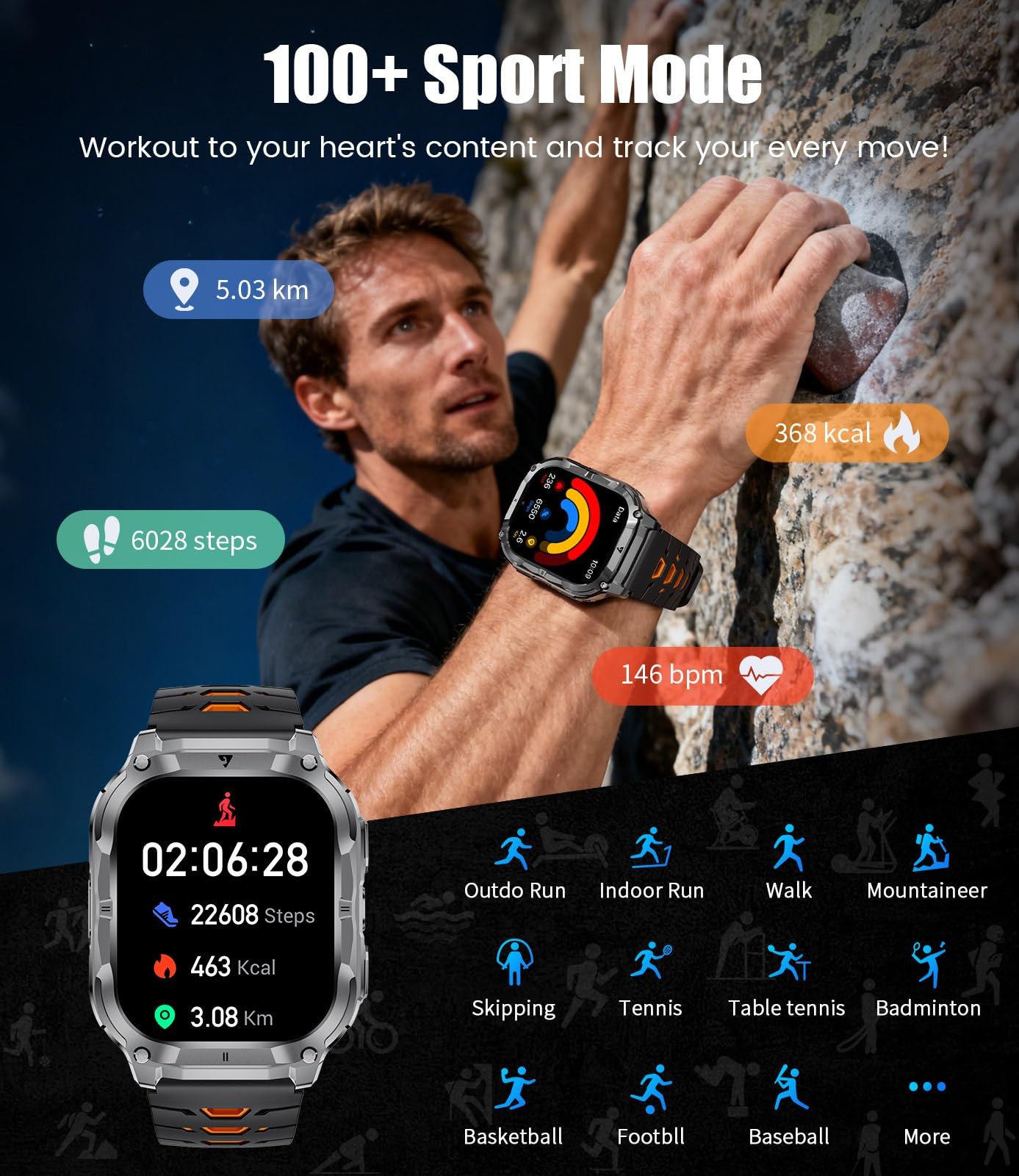 2.0″ Military for Men with Flashlight, Make/Answer Calls, 1000mAh, IP68 Water…