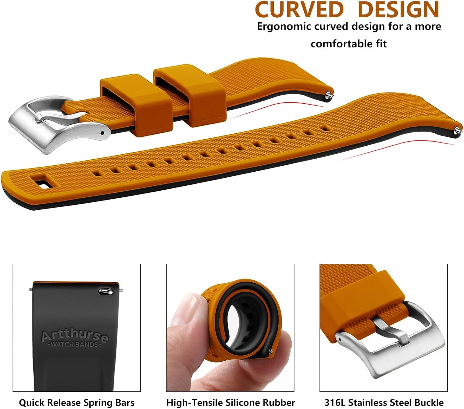 Silicone Strap Compatible with 18mm, 20mm, 22mm Sport Watches Waterproof