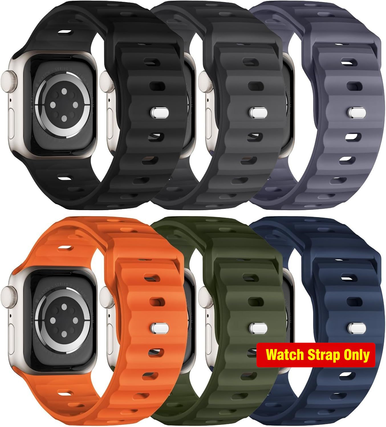 6-Pack Waterproof Silicone Bands for Apple Watch Ultra 49mm and Series 3-11