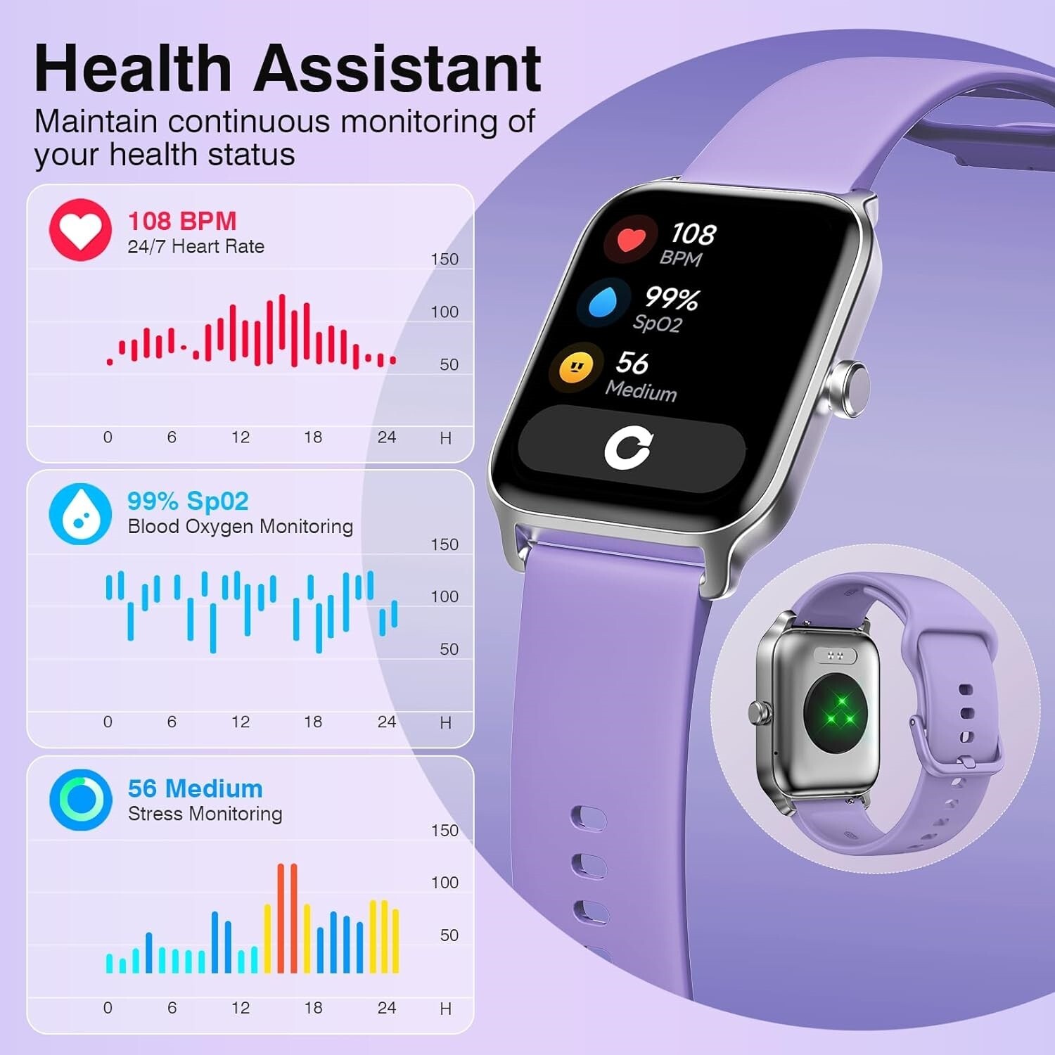 Reloj Inteligente Bluetooth De Mujer Para iPhone Android Glicina Pantalla Táctil