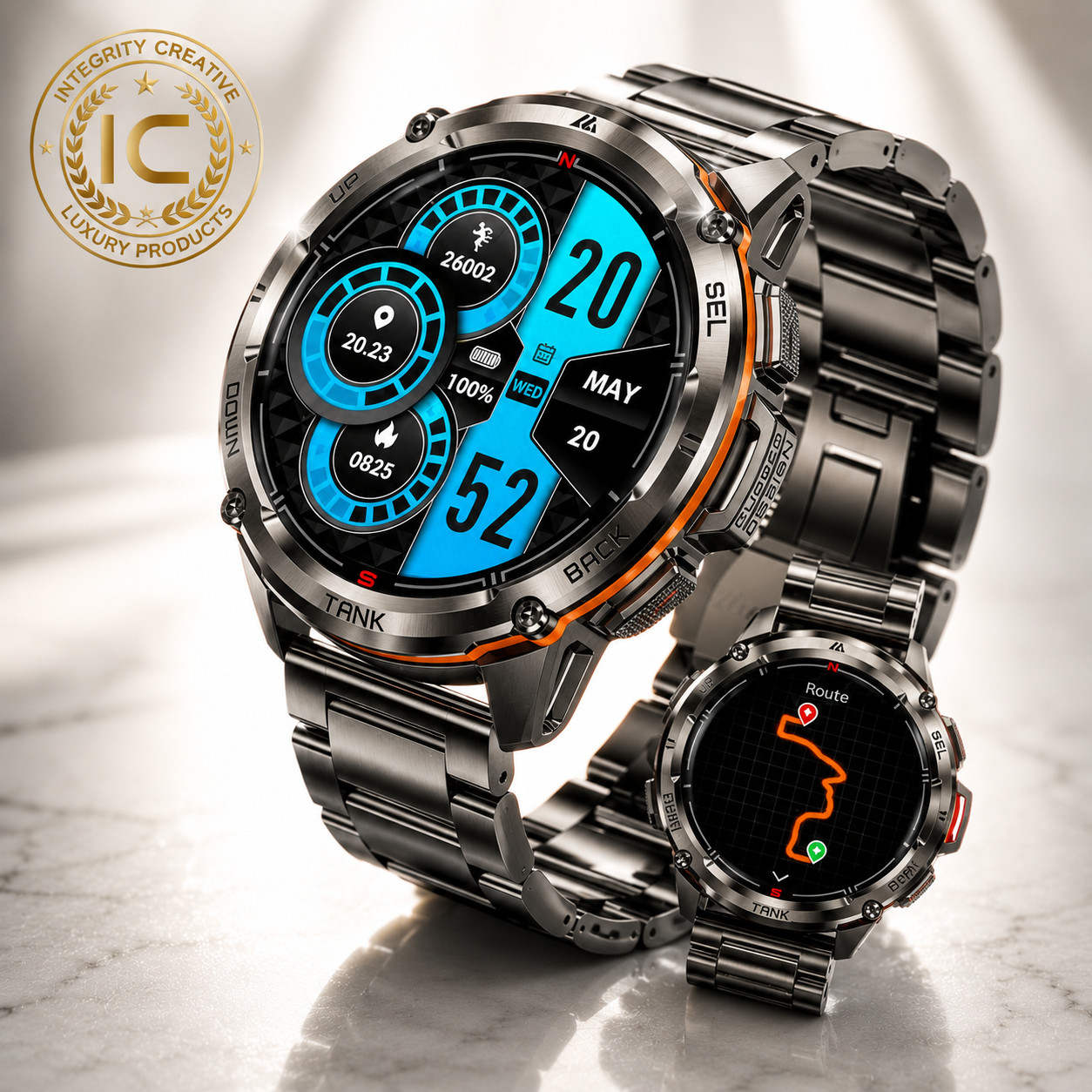 Black Stainless Ultra Smart Watch Men GPS Fitness Tracker Android iOS Waterproof
