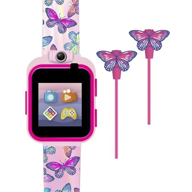 iTech Junior Girls Earbuds & Smartwatch Set – Pink Butterfly Print