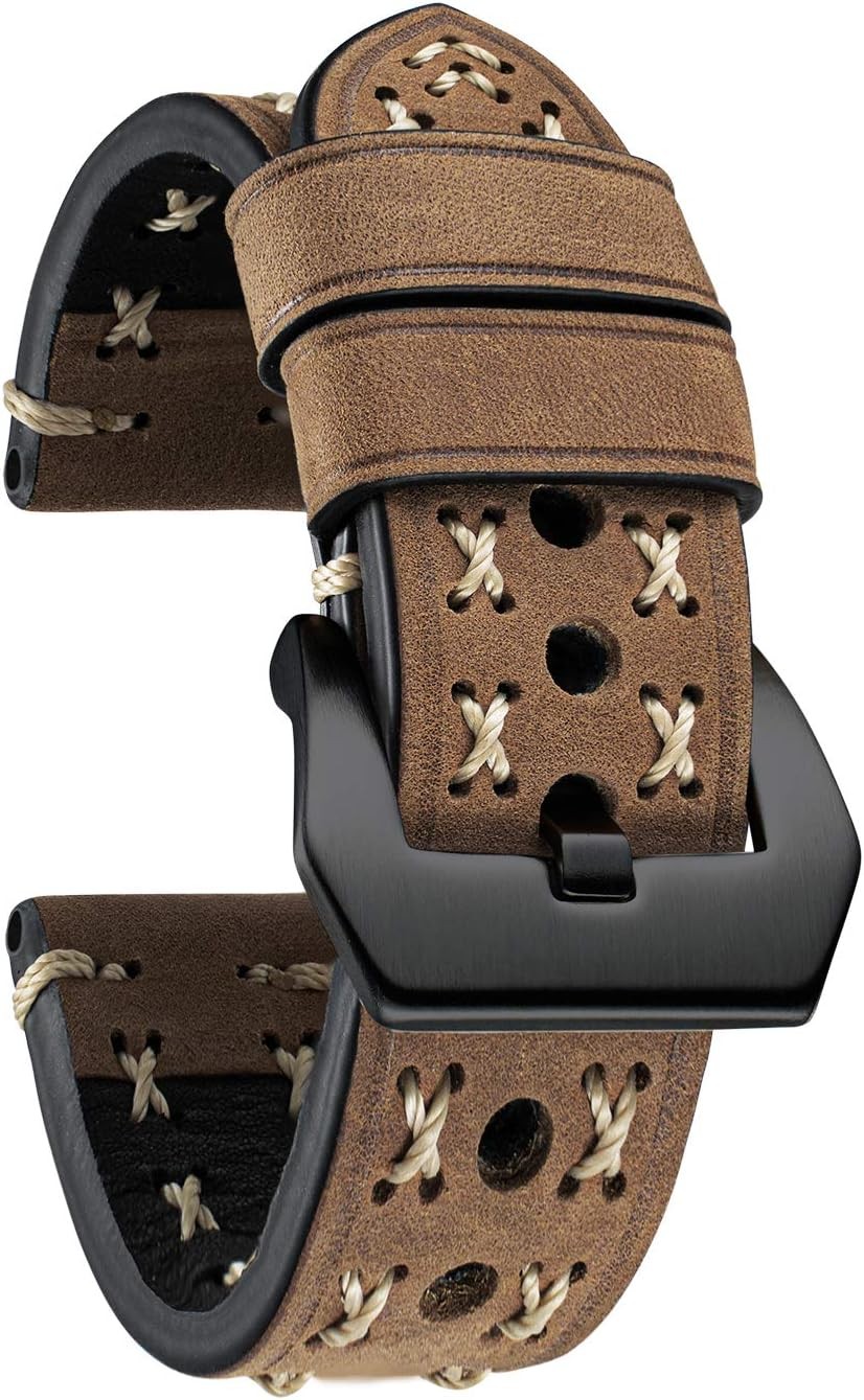 Leather Strap Compatible with Smartwatch 20mm 22mm 24mm 26mm Quick Release