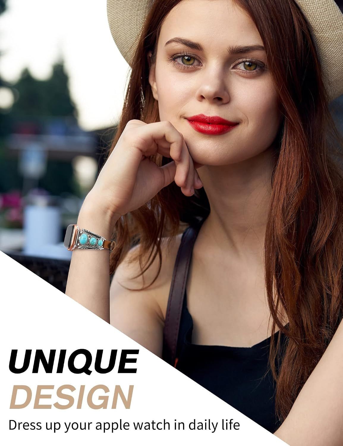 Leather Strap Compatible with Apple Watch Series 7 44mm Adjustable Turquoise