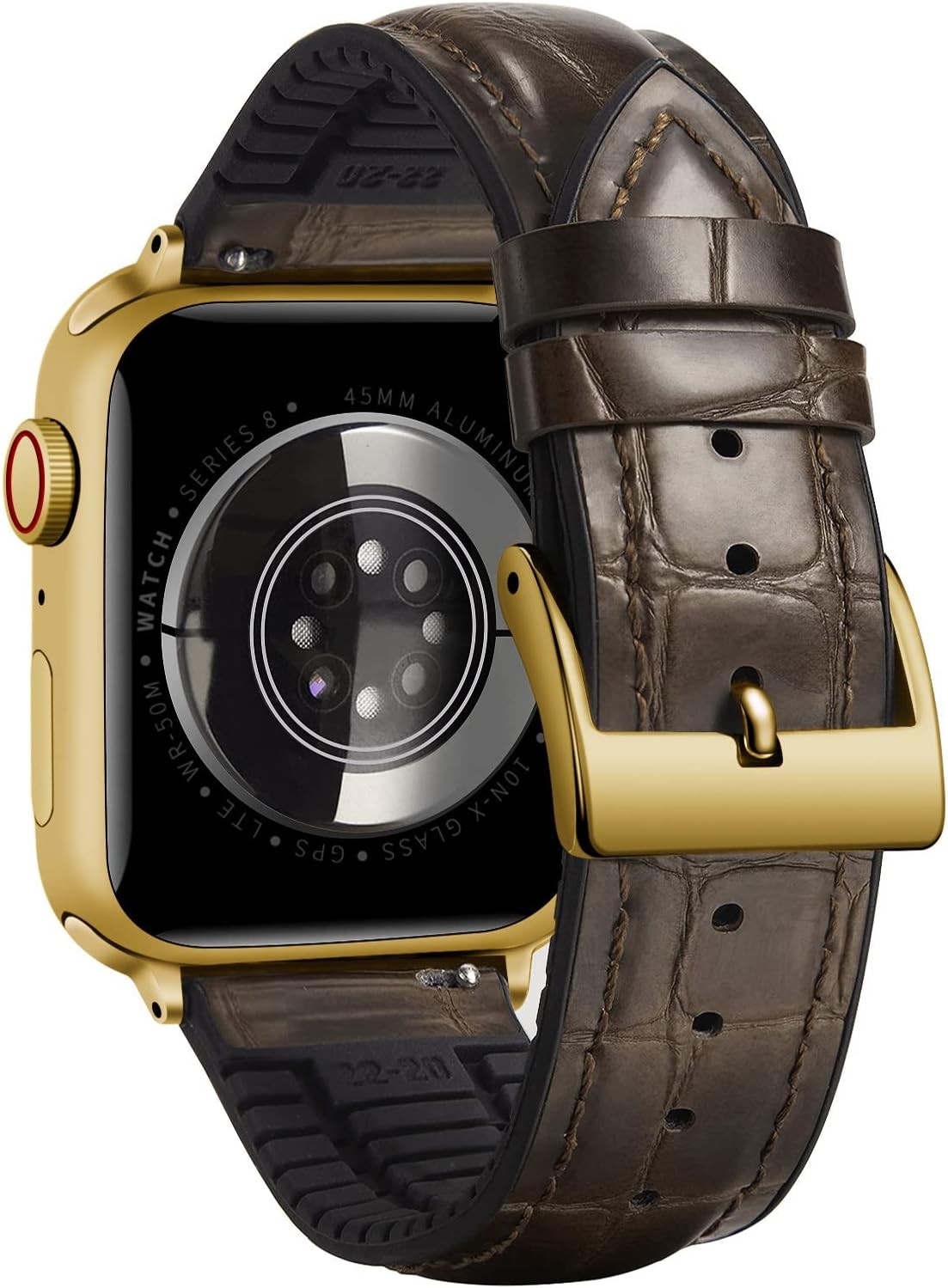 Hybrid Alligator Leather and Silicone Strap for Apple Watch 38mm to 49mm Models