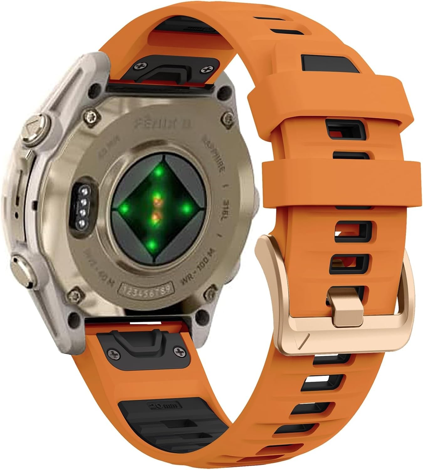 20mm Silicone Strap Compatible with Garmin Fenix 8 43mm Quickfit Rose Gold Buckl