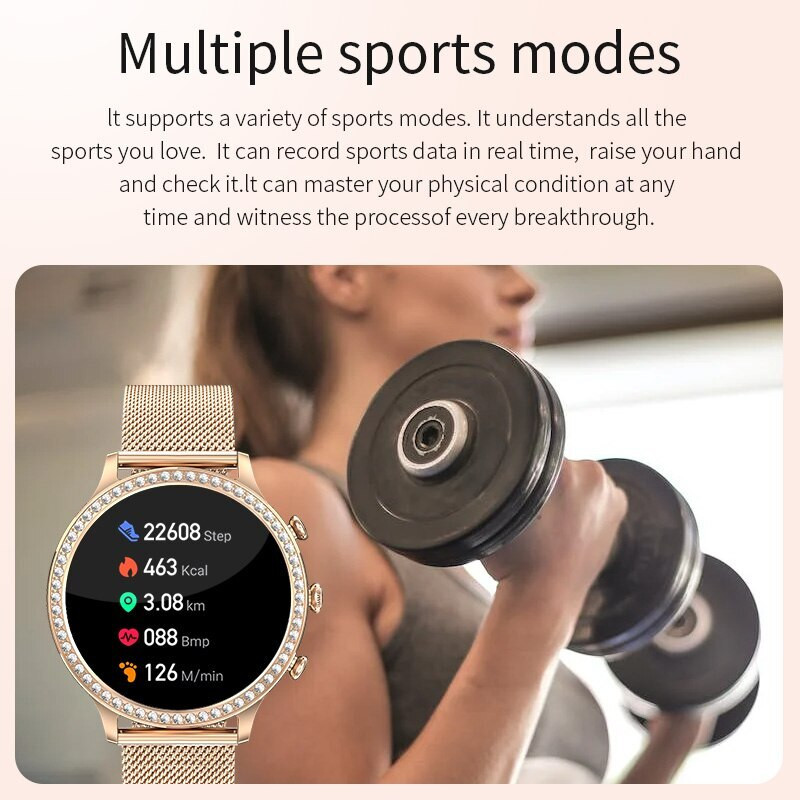 Fashionable Women Sports Waterproof Heart Rate Bluetooth IOS Android Smartwatch