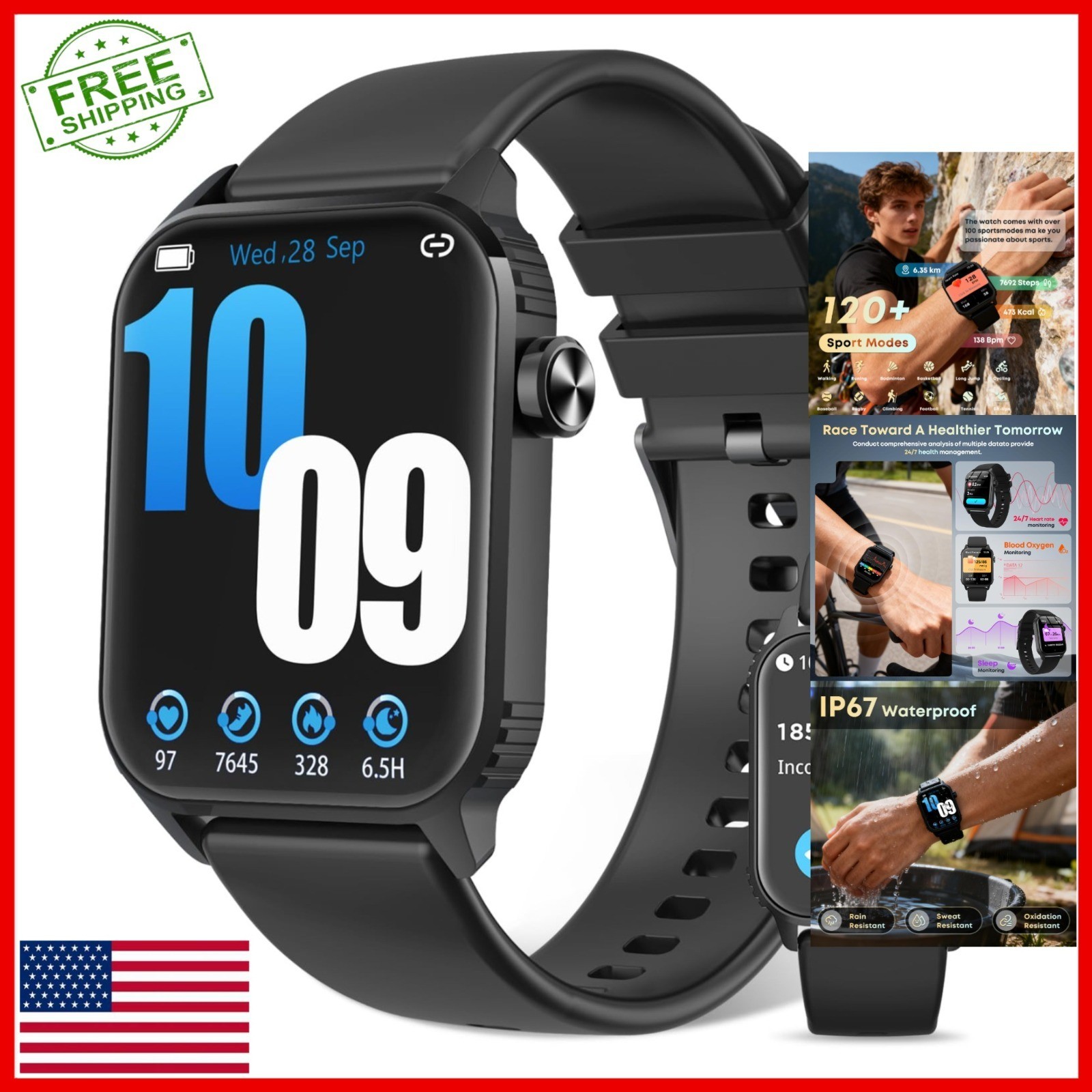 DIVOAZBVO Smart Watch, 120+ Sports Modes, 1.83″ Touchscreen, IP67 Waterproof