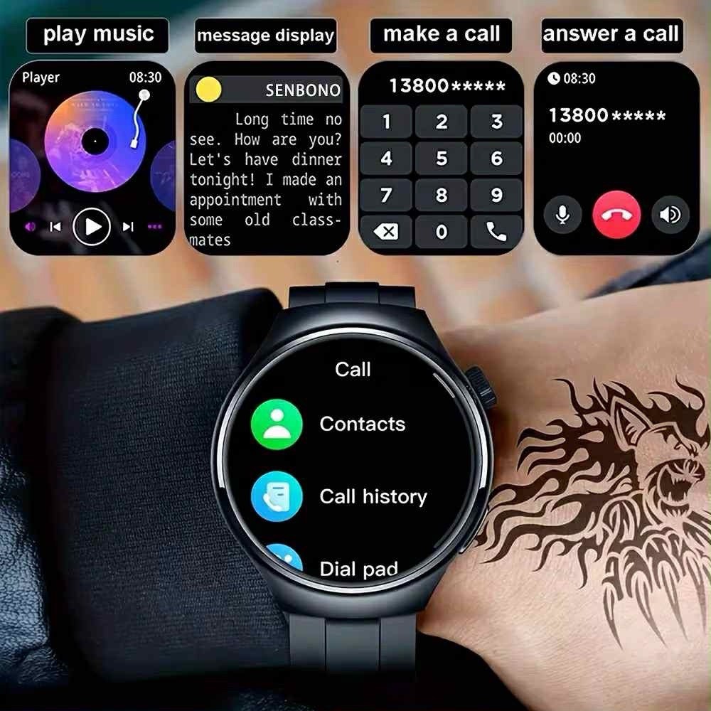SENBONO Black Smart Watch Silicone Band Fitness Tracker Wireless Call