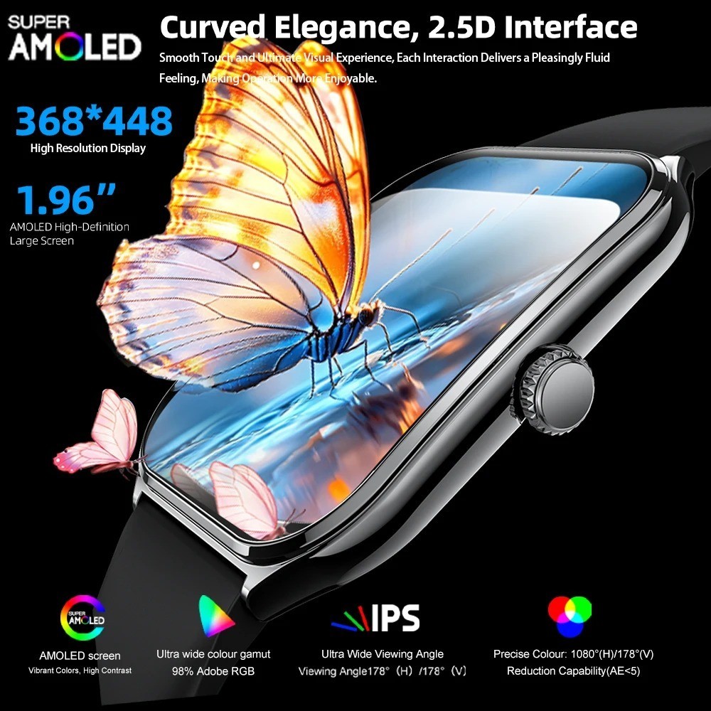 Smart Watch 1.96 Inch Bluetooth Call Health Monitor IP68 Waterproof