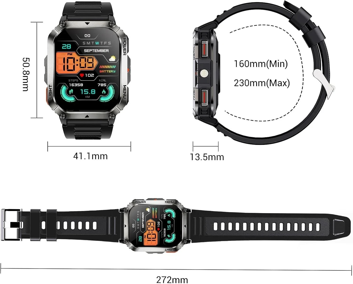 Blackview Military Smart Watch Men Built-in LED Lights Compass & 900Mah Battery