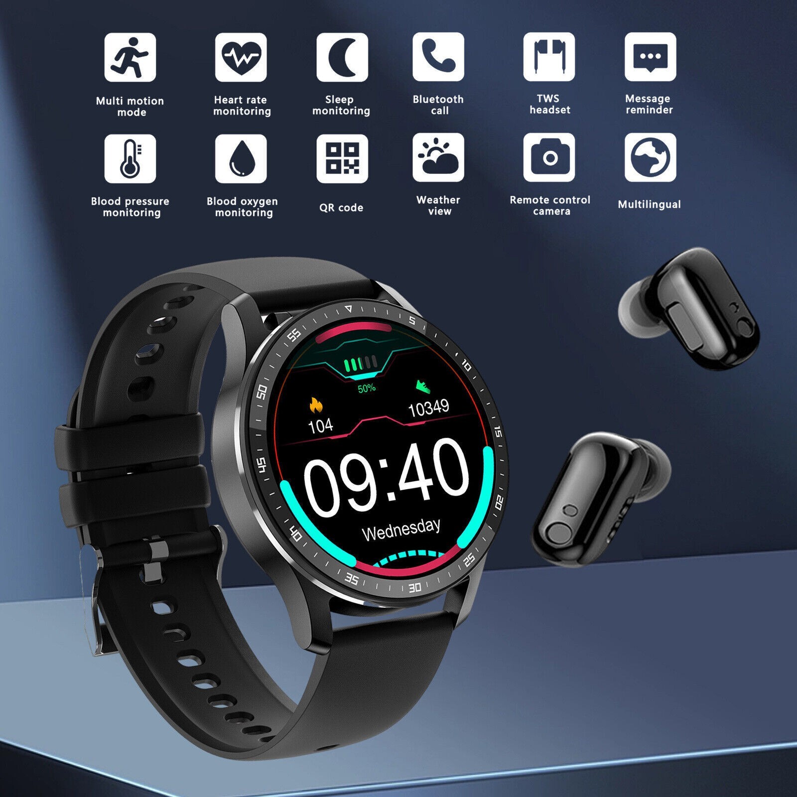 2 in 1 Smart Watch with Bluetooth Earbuds Function True Wireless Headsets Kit