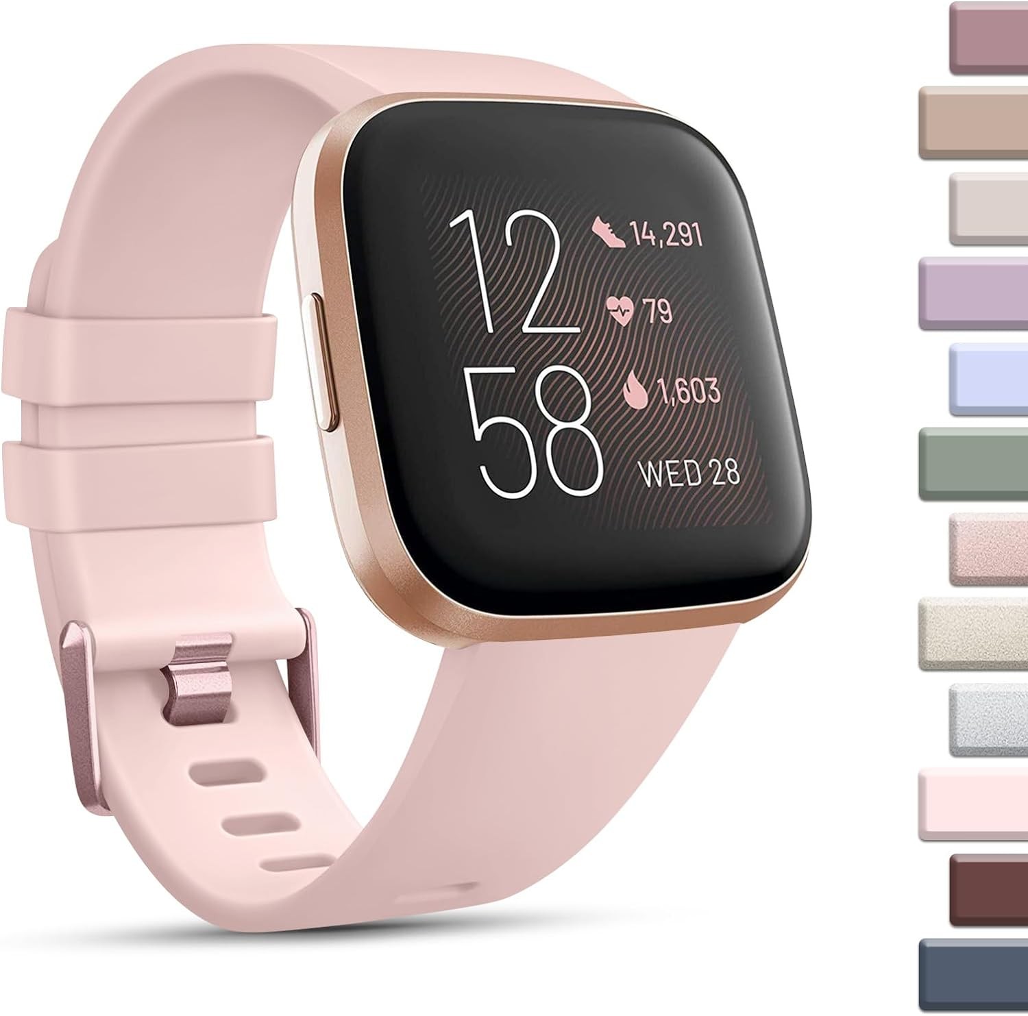Soft Silicone Strap Compatible with Fitbit Versa 2 (Small, Light Pink)