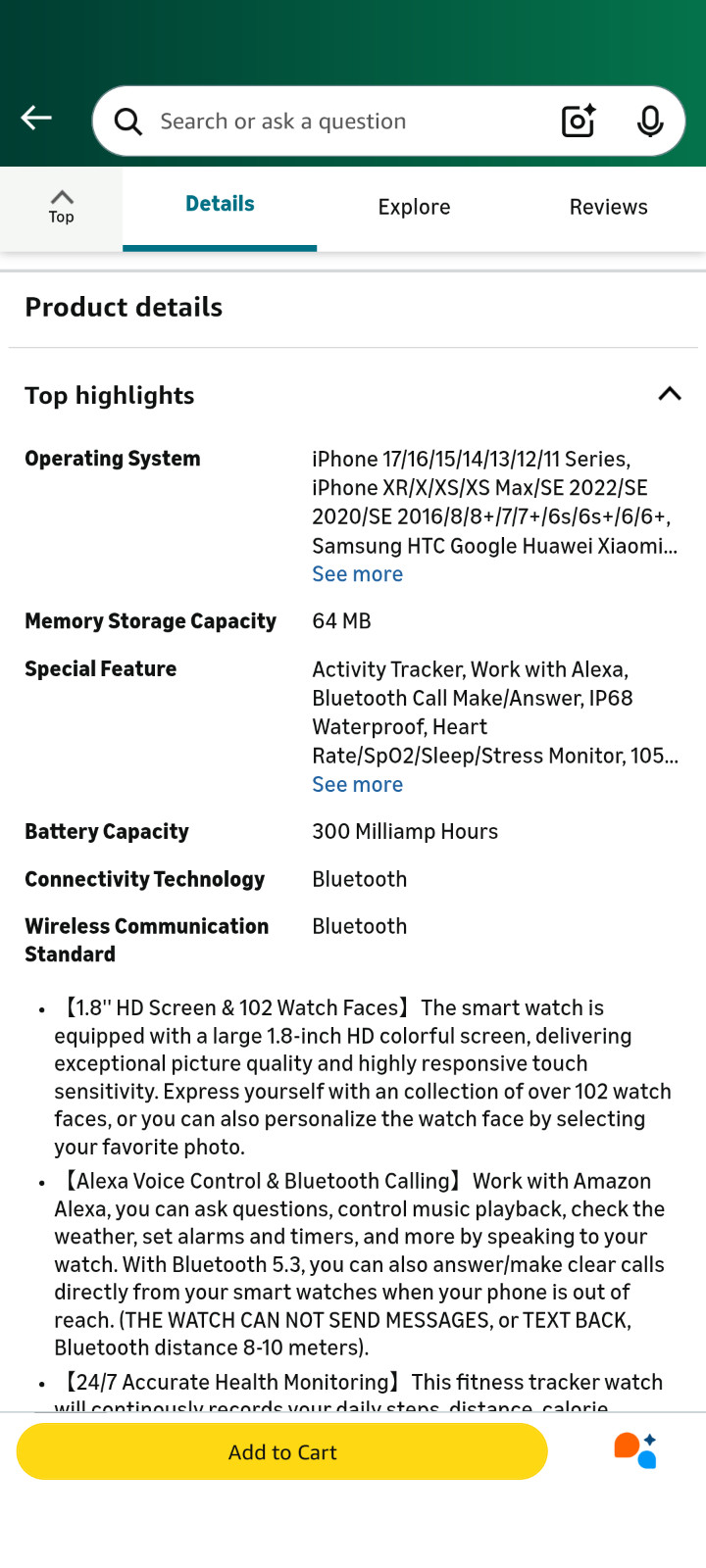 Fitpolo Smart Watch with Alexa Built and LOTS OF EXTRAS