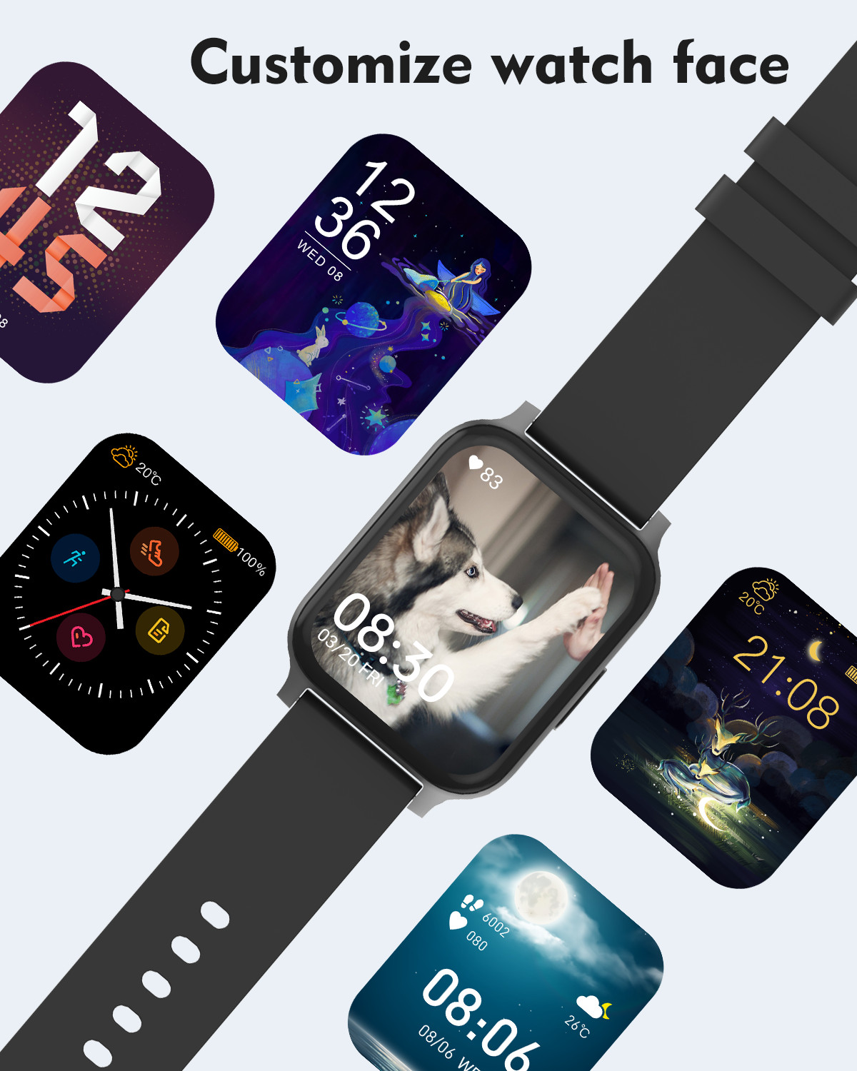 GanRiver Smart Watch for Men Women Heart Rate Sleep Watch for Android iPhone
