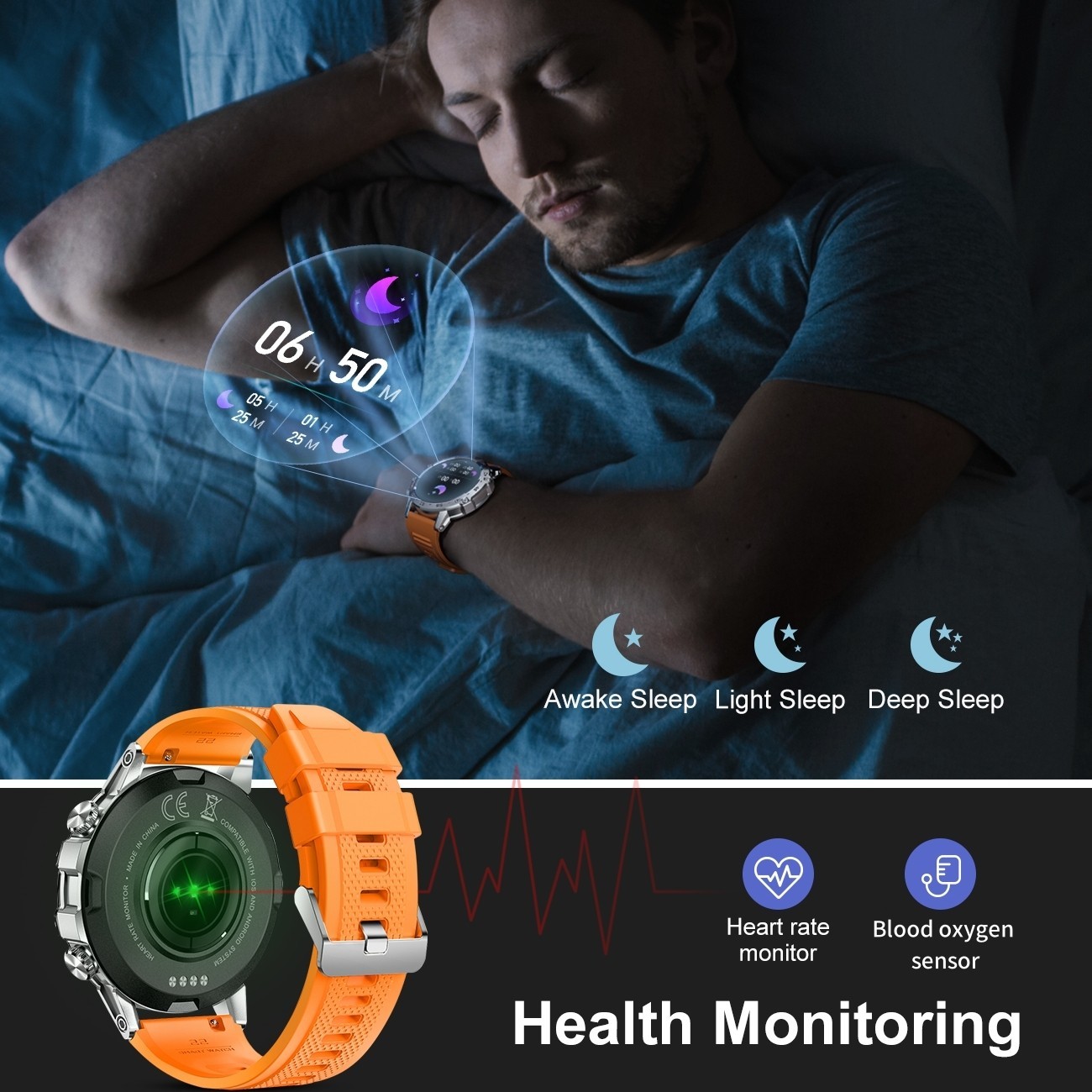 Smart Watch Men Women Heart Rate Blood Oxygen Fitness Tracker for Android IOS