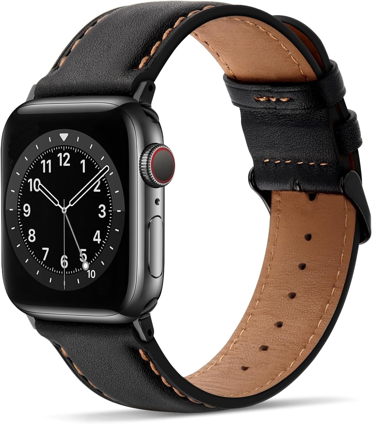 Black Genuine Leather Band for Apple Watch Ultra 49mm 44mm – Replacement Strap