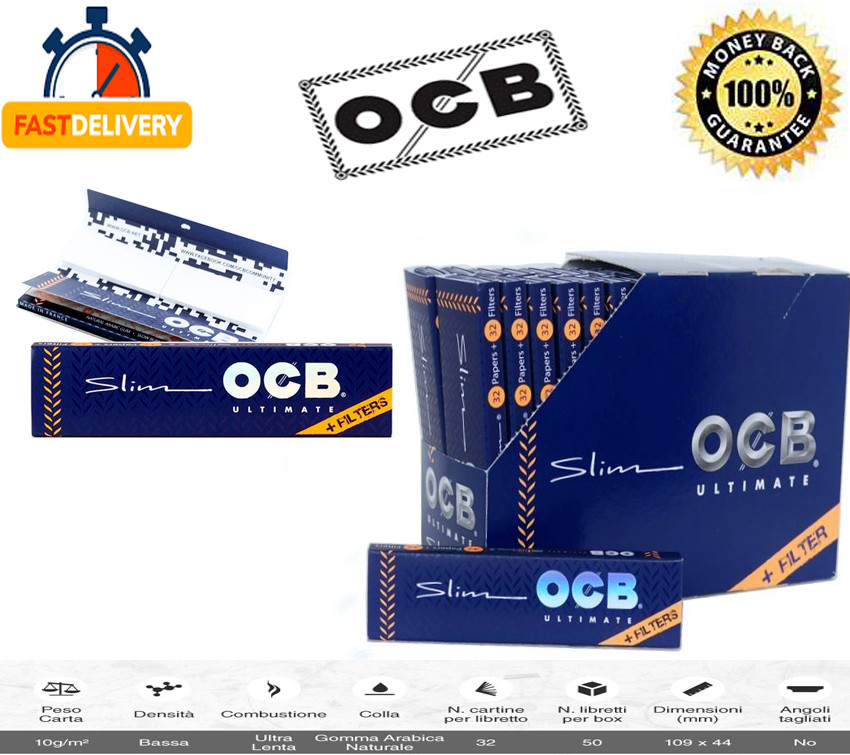 Cartine OCB Ultimate Pack King Size Slim Lunghe e Filtre Tips-16 Libretti