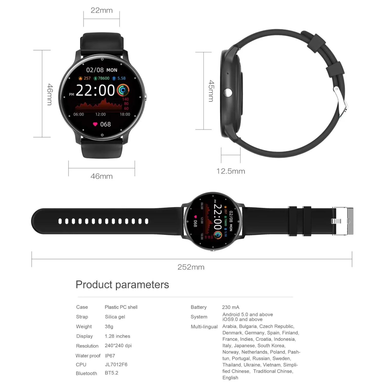 Smart Watch ZL02CPro 1.28″ Fitness Running Smartwatch for Men & Women Waterproof