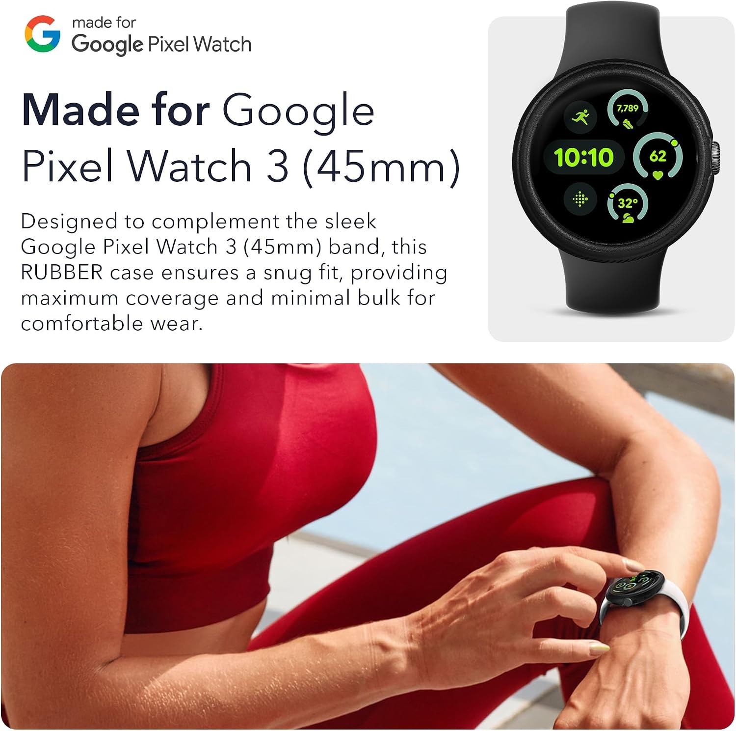 Ultra-Thin Rubber Protective Case for Google Pixel Watch 3 (45mm) – Black