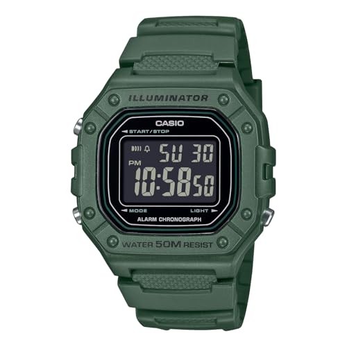 Casio Digital Watch W-218H-3BV Unisex Deep Green Inverted LCD Stopwatch