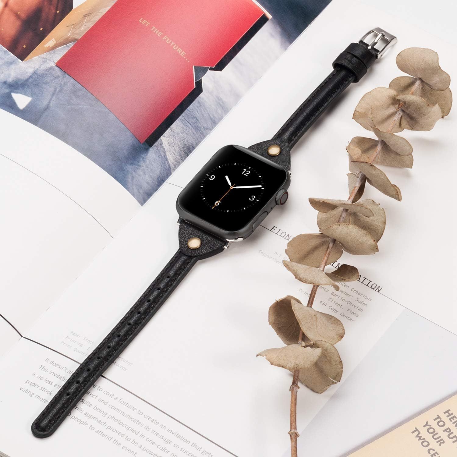 Slim Rivet Leather Strap Compatible with Apple Watch Series 11 42mm