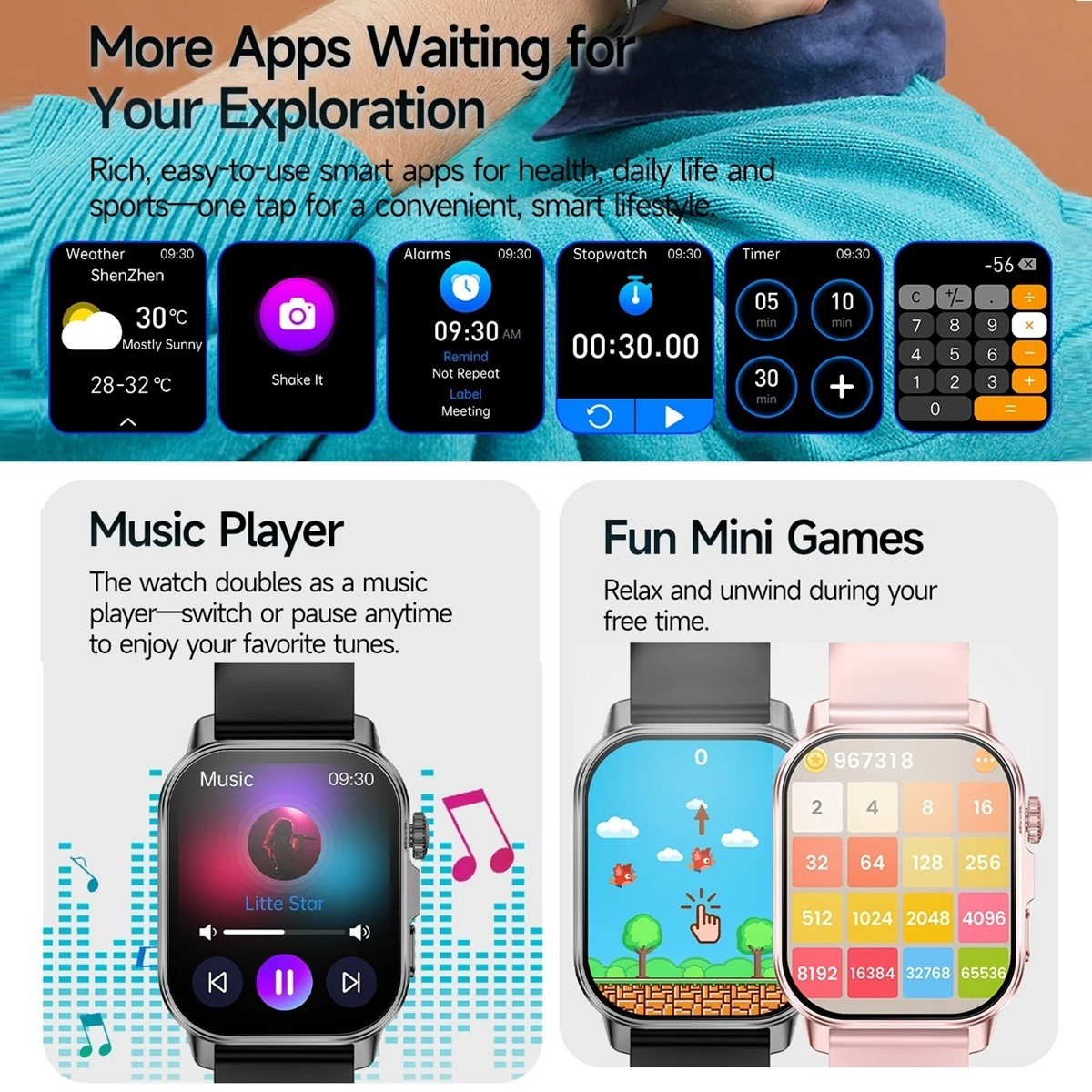 ET571 ECG+PPG 2.0″ Smart Watch Bluetooth Call Health Monitoring IP68 Waterproof