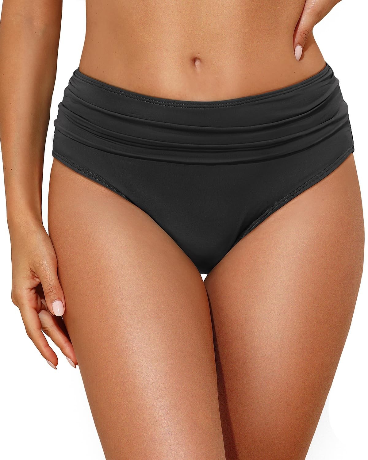 Women Mid Rise Bikini Bottoms Full Coverage Ruched Swimwear Bottom