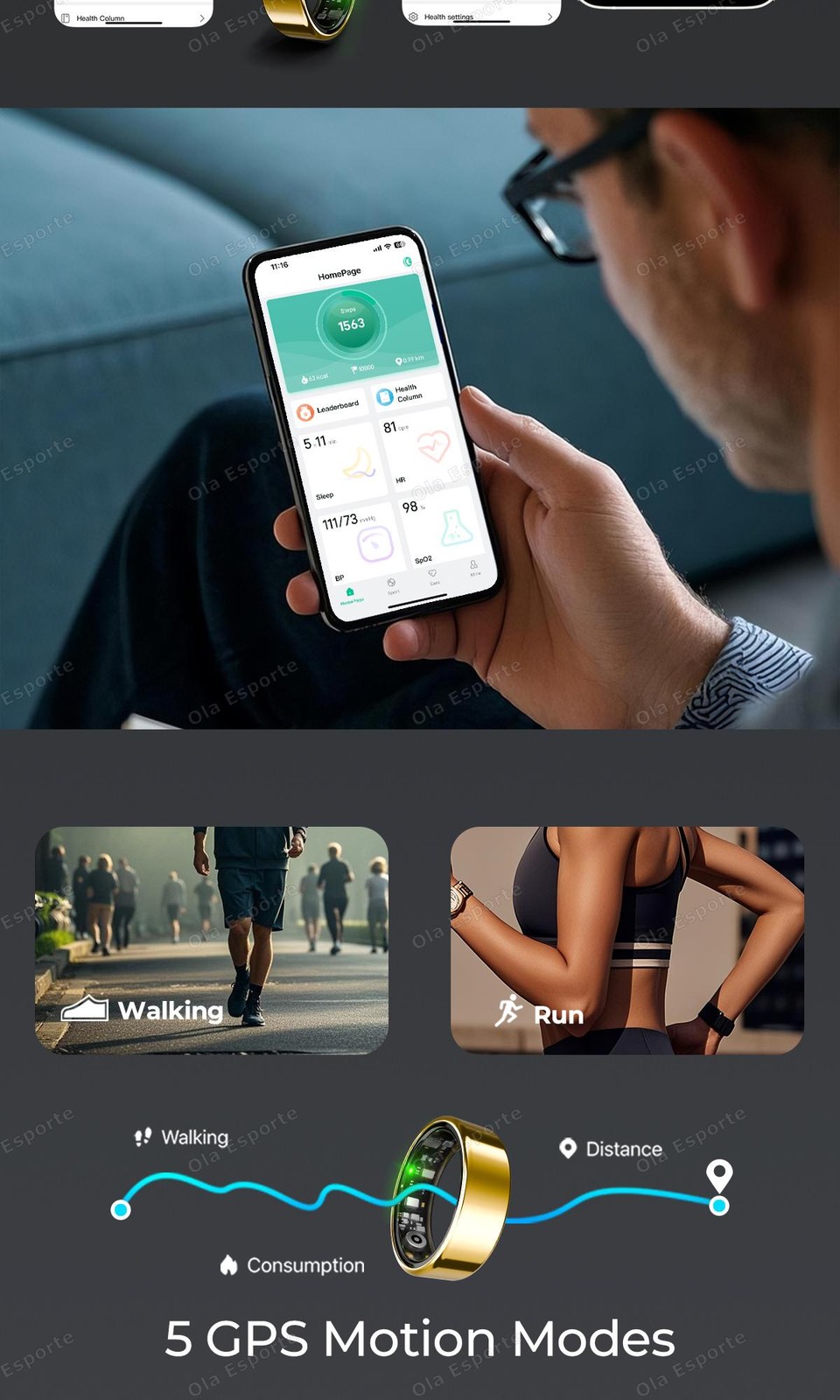 Smart Ring Health Fitness Tracker Sleep Heart Rate IP68 Charging Case Men Women