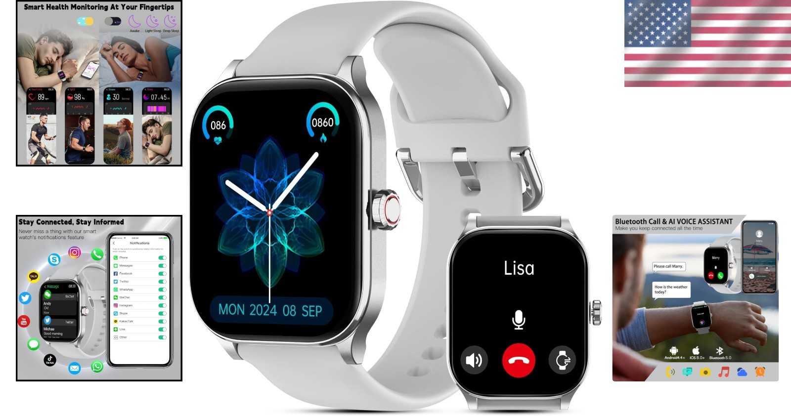 Health Monitoring Smart Watch – Heart Rate, Sleep, Stress, Dual Size 1.85″/2.01″