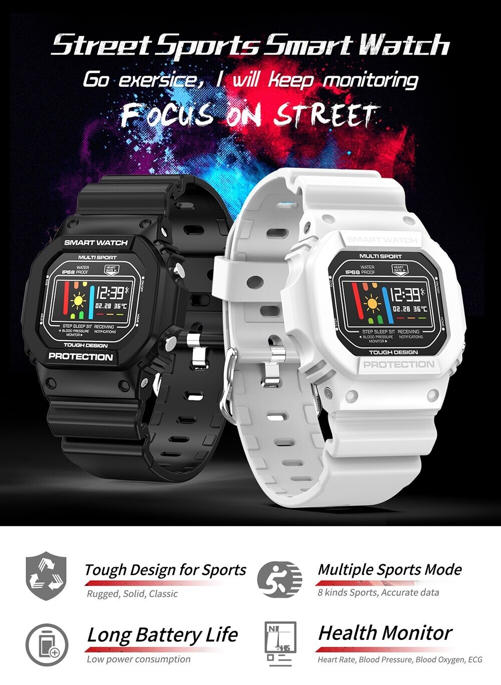 Smart Watch Men Bracelet Gents Fitness Tracker Touch Screen Waterproof Sport New