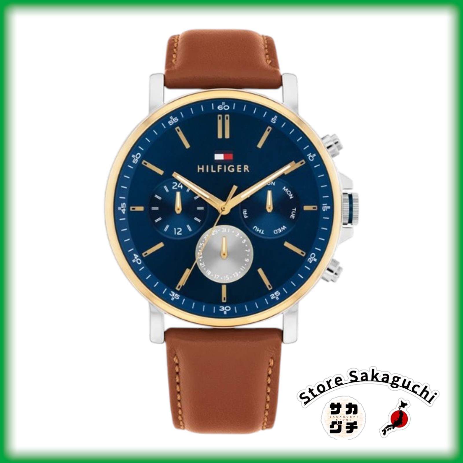 Tommy Hilfiger TYSON Men’s Watch 1710703 Blue IP Multi-Function Brown Leather