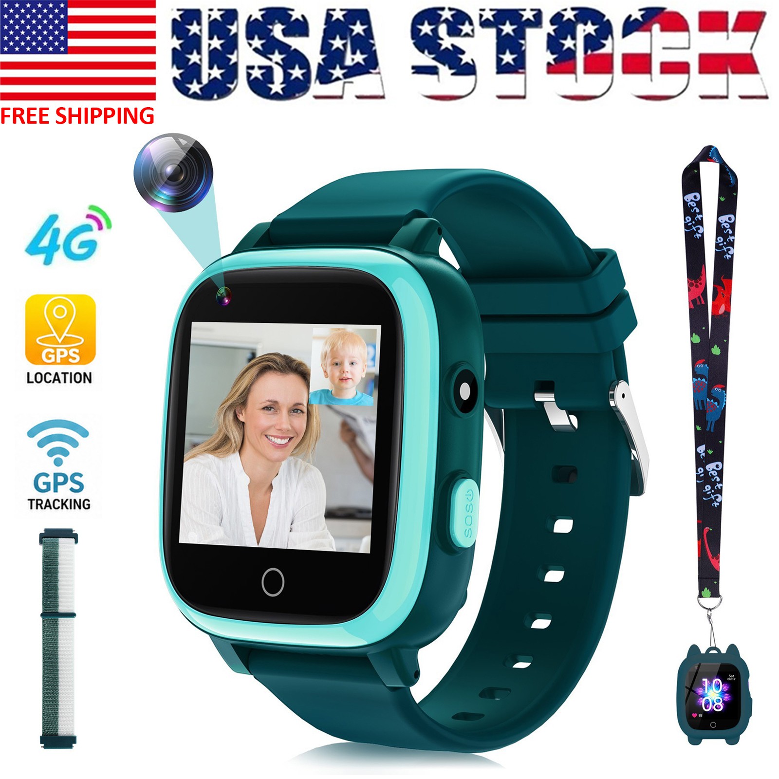 Kids 4G Smart Watch HD Touchscreen SOS GPS Tracker Call Video for Boys & Girls