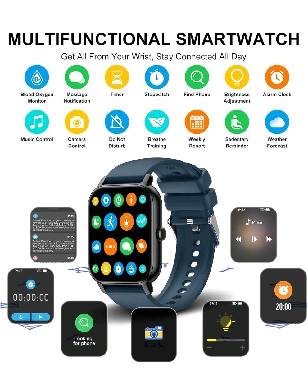 Nerunsa P66D Android Smartwatch Blue 1.85″ Color TFT Display Heart Rate Monitor