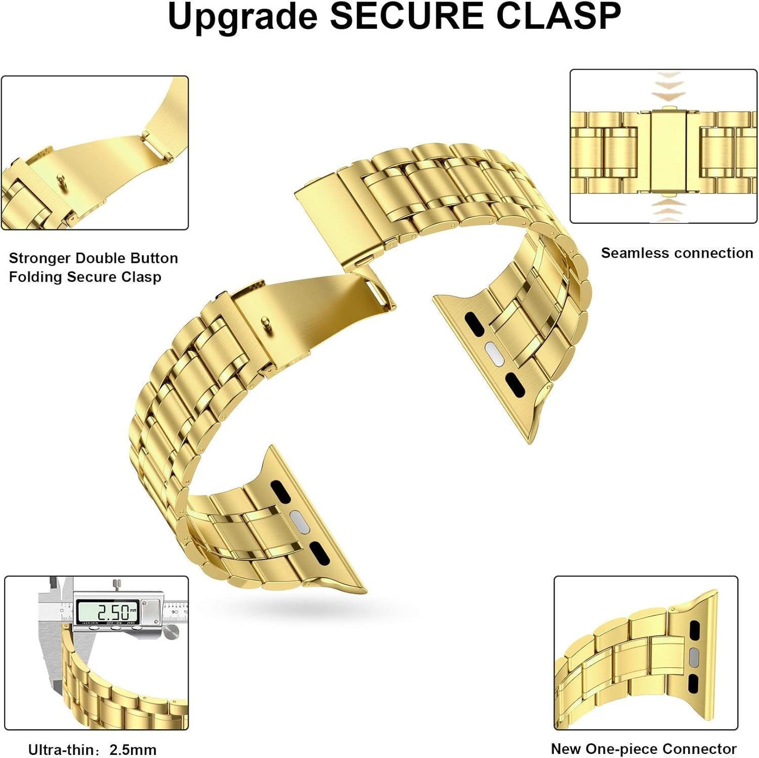 Adjustable Metal Strap with Soft TPU Case for Apple Watch 38mm 40mm 41mm Gold